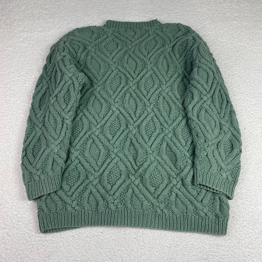 Vintage Eddie Bauer Sage Green 3D Knit Chunky Fisherman Sweater L Preppy