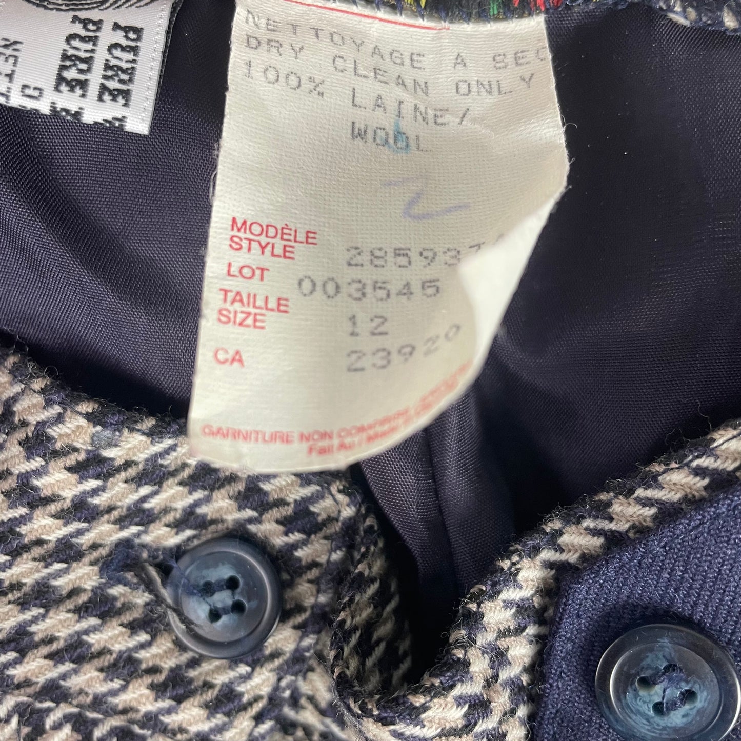 Vintage High Waisted Pleated Houndstooth Wool Barrel Baggy Pants