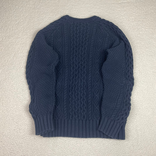 LL Bean Fisherman 3D Cable Knit Navy Blue Sweater