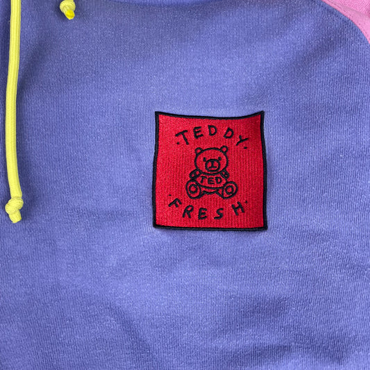 Teddy Fresh Purple Blue Pink Yellow Colorblock Hoodie L
