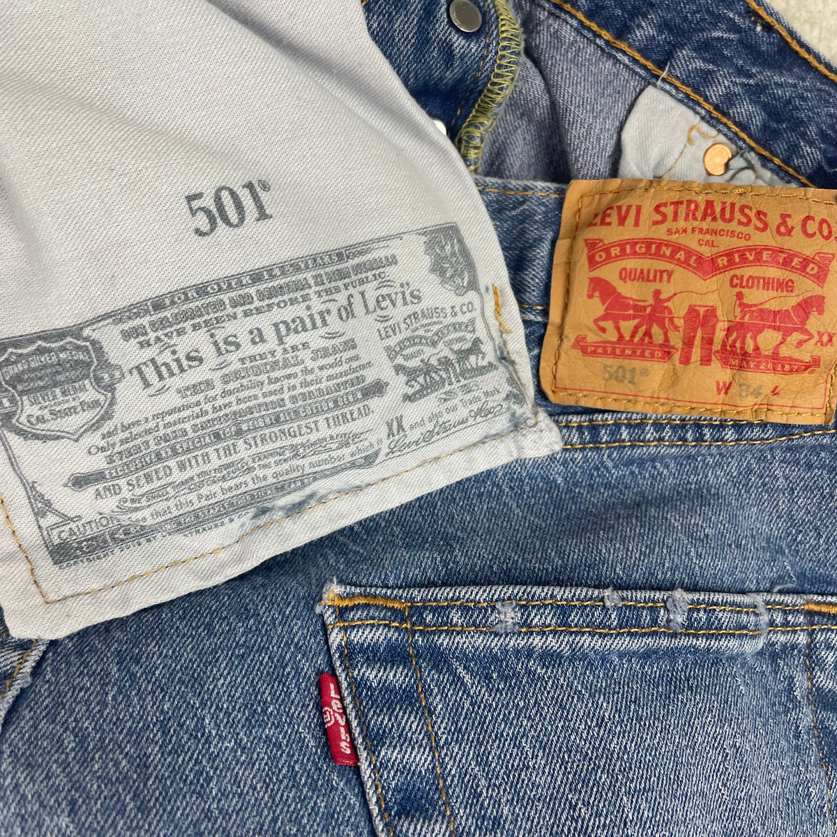 Levi's Blue Denim 501 XX Jean Shorts 34 Distressed Western Grunge