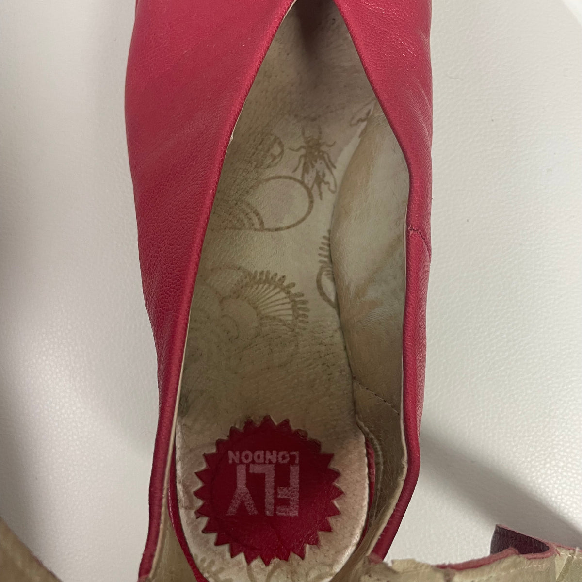 Fly London Red Leather Peep Toe Wedge Ankle Strap Sandals 41 Boho Artsy