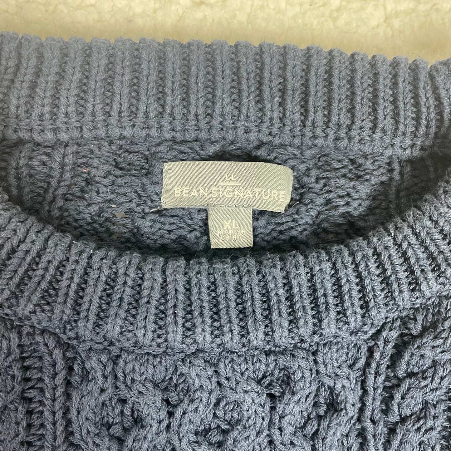 LL Bean Fisherman 3D Cable Knit Navy Blue Sweater