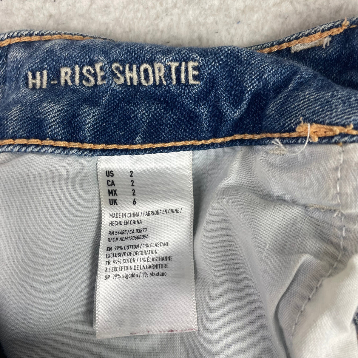 American Eagle Blue Denim Hi-Rise Shortie Denim Micro Shorts 2 Frayed