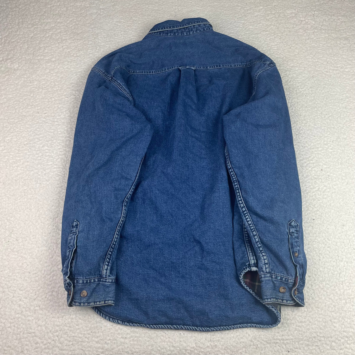 Eddie Bauer Snohomish Blue Denim Flannel Lined Button Up Shirt L