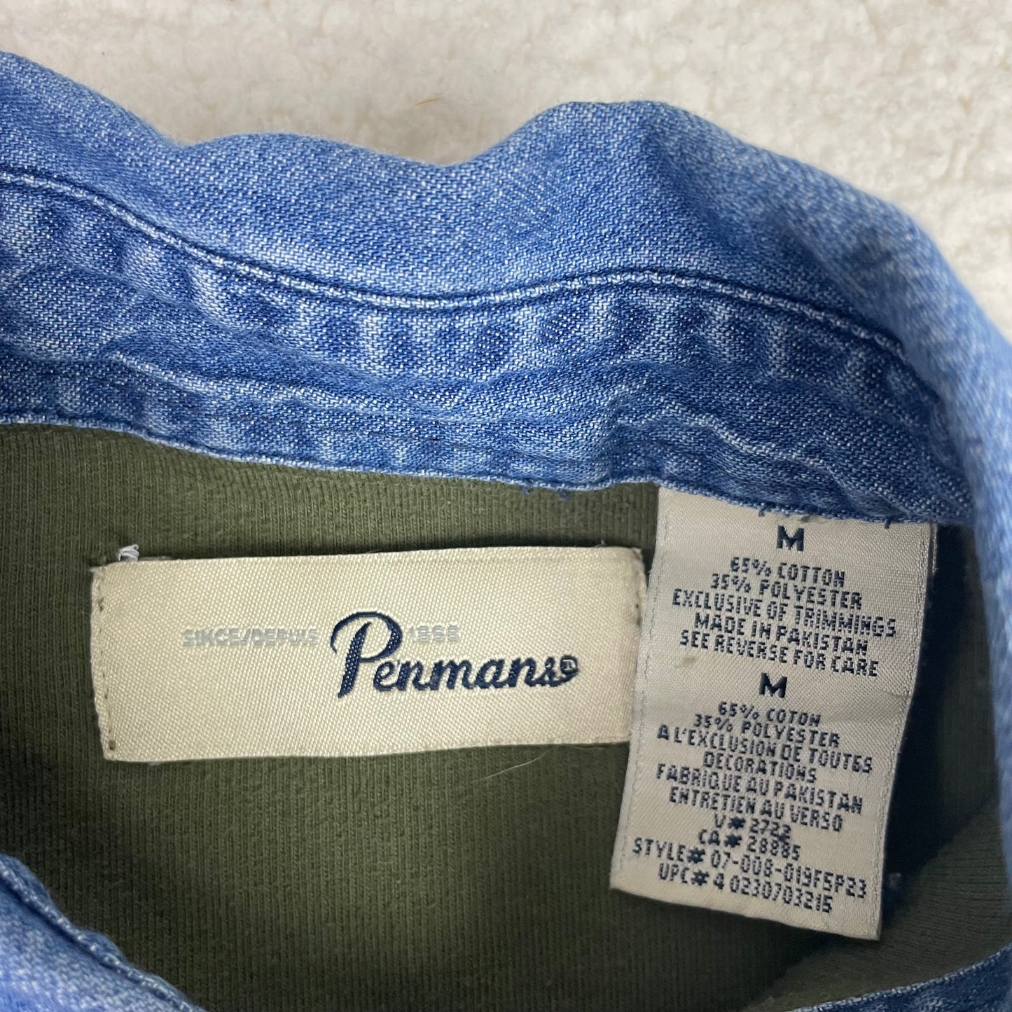 Vintage Mixed Materials Denim Ribbed Long Sleeve Polo