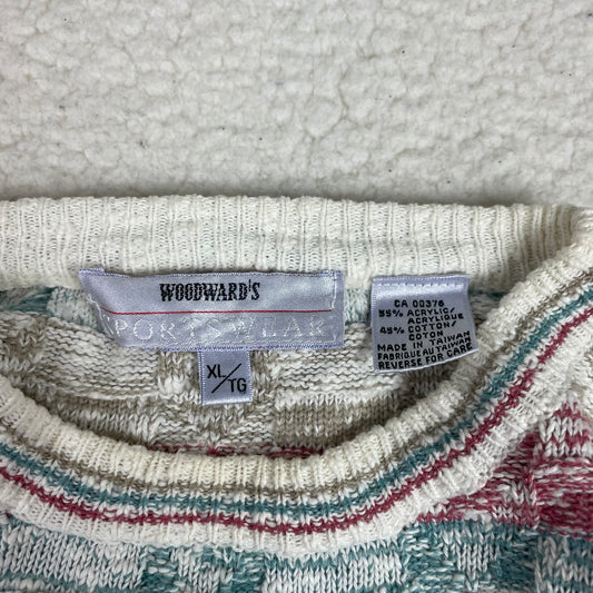 Vintage Rainbow Paneled 3D Knit Drop Shoulder Sweater