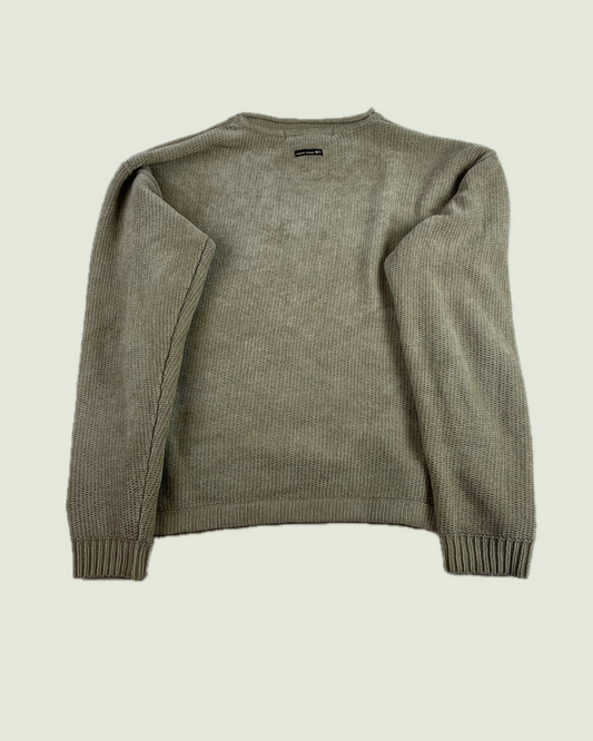 Y2K Point Zero Rollup Collar Boxy Fisherman Biege Sweater