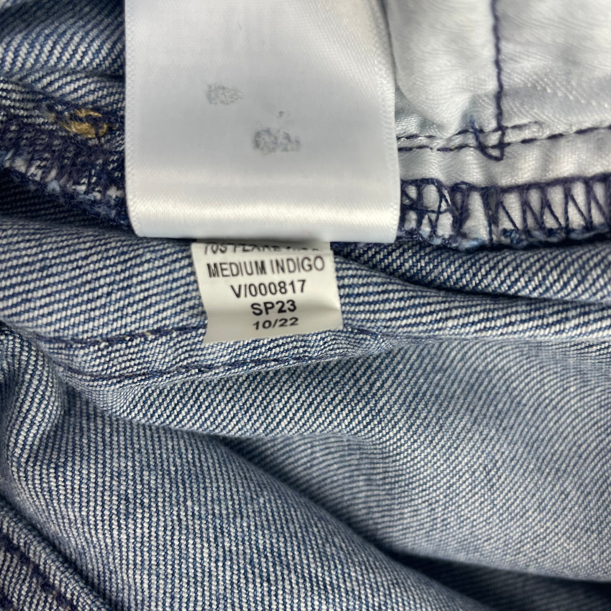 Gap Two-Tone Medium Indigo '70s Flare High Rise Panelled Jeans 28 Raw Hem