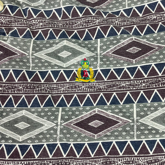 Vintage Bugle Boy Aztec Geometric Long Sleeve Polo XL