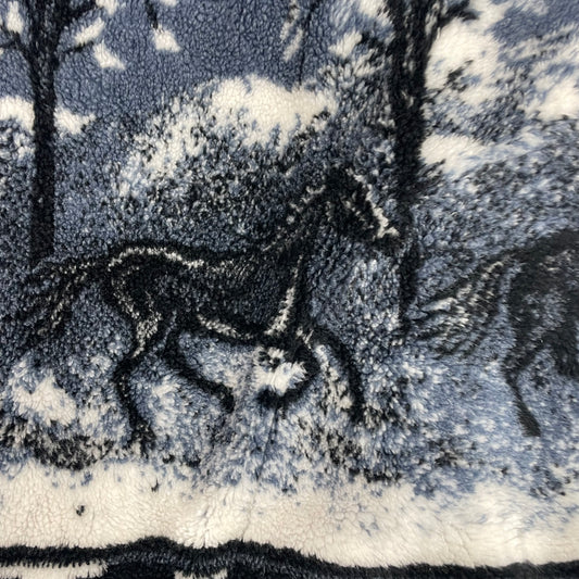 Vintage Blue Horse Nature Deep Pile Fleece Full Zip Jacket L