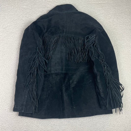 Vintage Black Western Fringe Leather Jacket