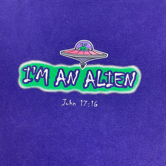 Vintage Jesus Alien Christian Humour Purple Graphic T-Shirt L