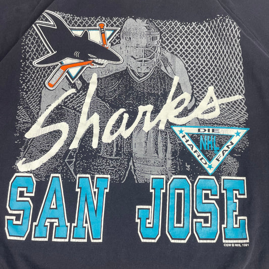 Vintage Waves Black San Jose Sharks NHL Hockey Graphic Shirt XL 1991