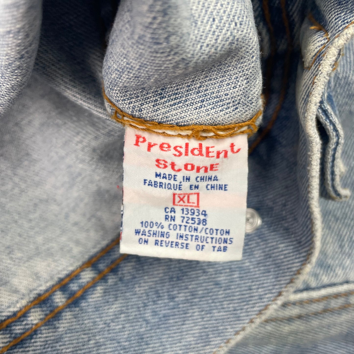 Vintage President Stone Denim Button Up Jacket