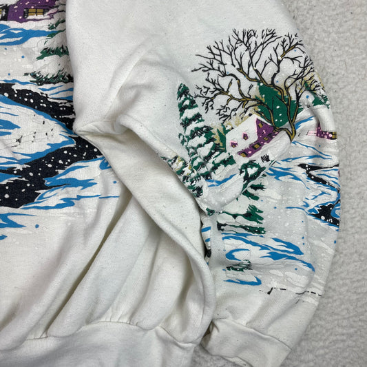 Vintage Winter Cabin AOP Drop Shoulder Sweatshirt