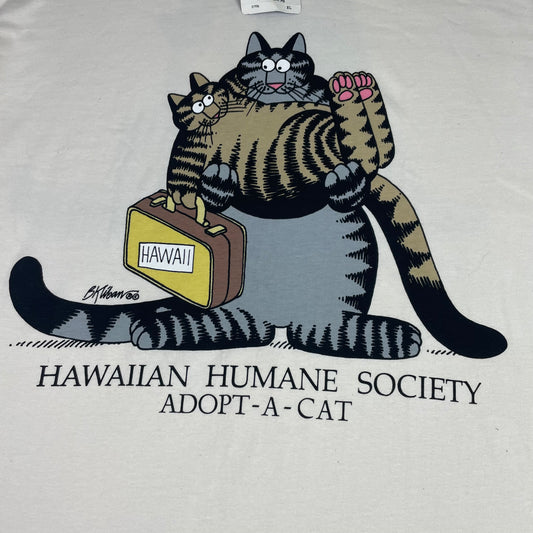 Vintage Crazy Shirt Cream B. Kliban Cat Hawaiian Humane Society T-Shirt XL