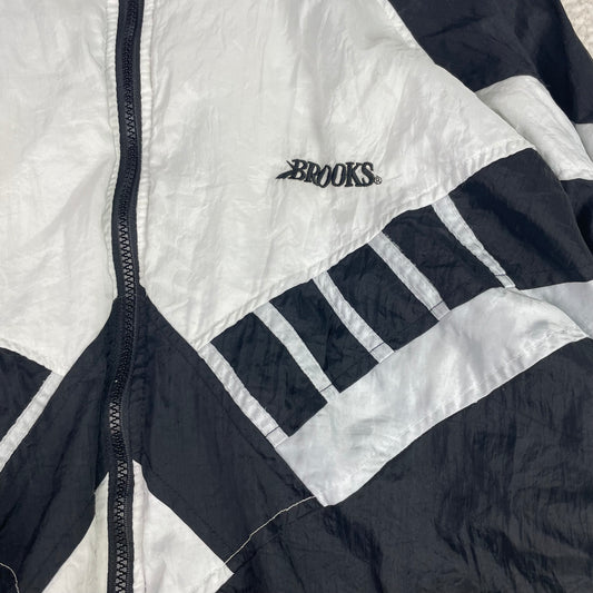 Vintage Brooks Black White Geometric Windbreaker Jacket L