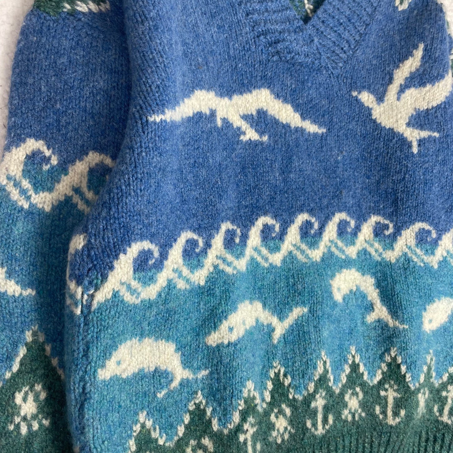 Vintage Handknit Coastal Fair Isle Blue Sweater