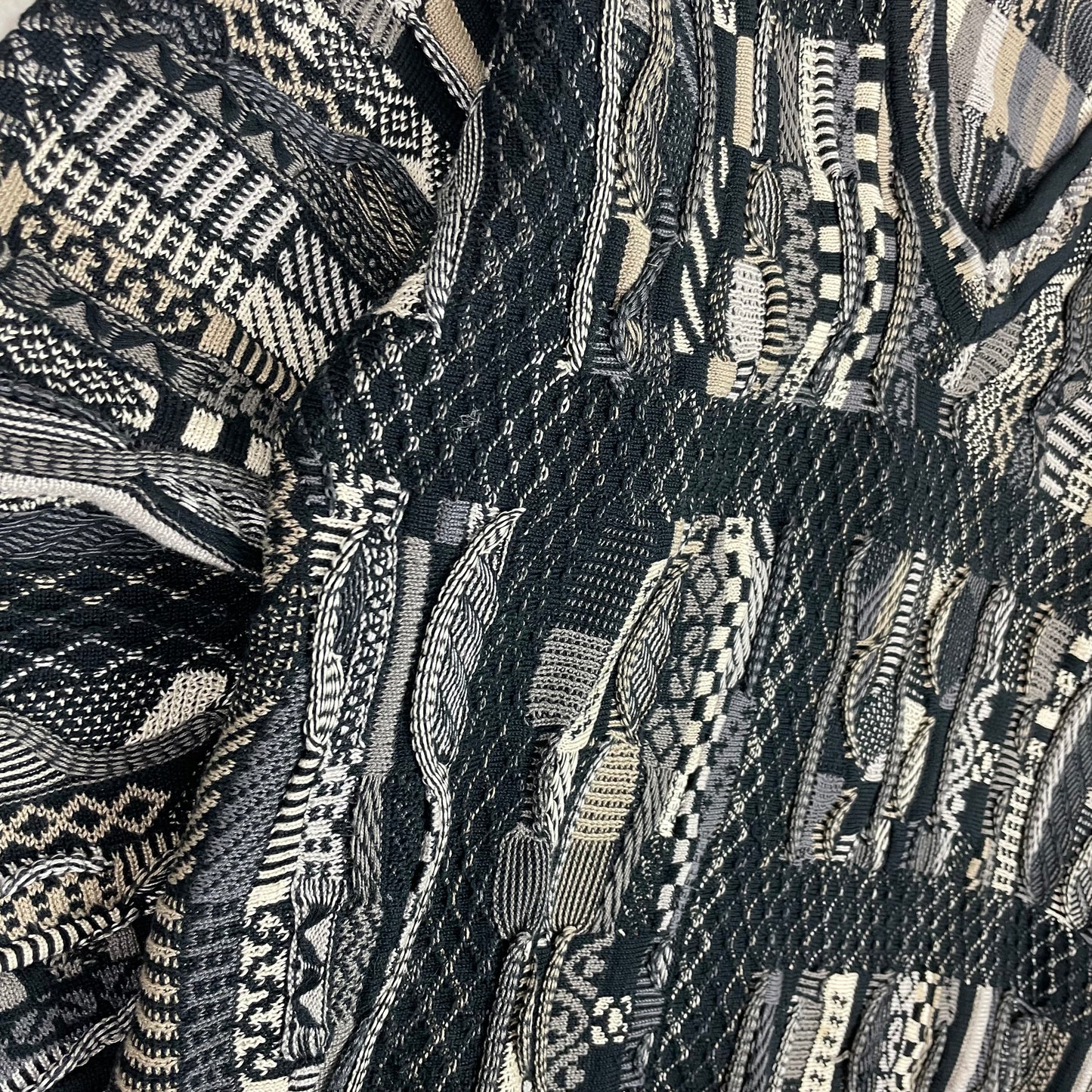 Vintage 3D Knit Coogi Style Tundra Black Gray Sweater