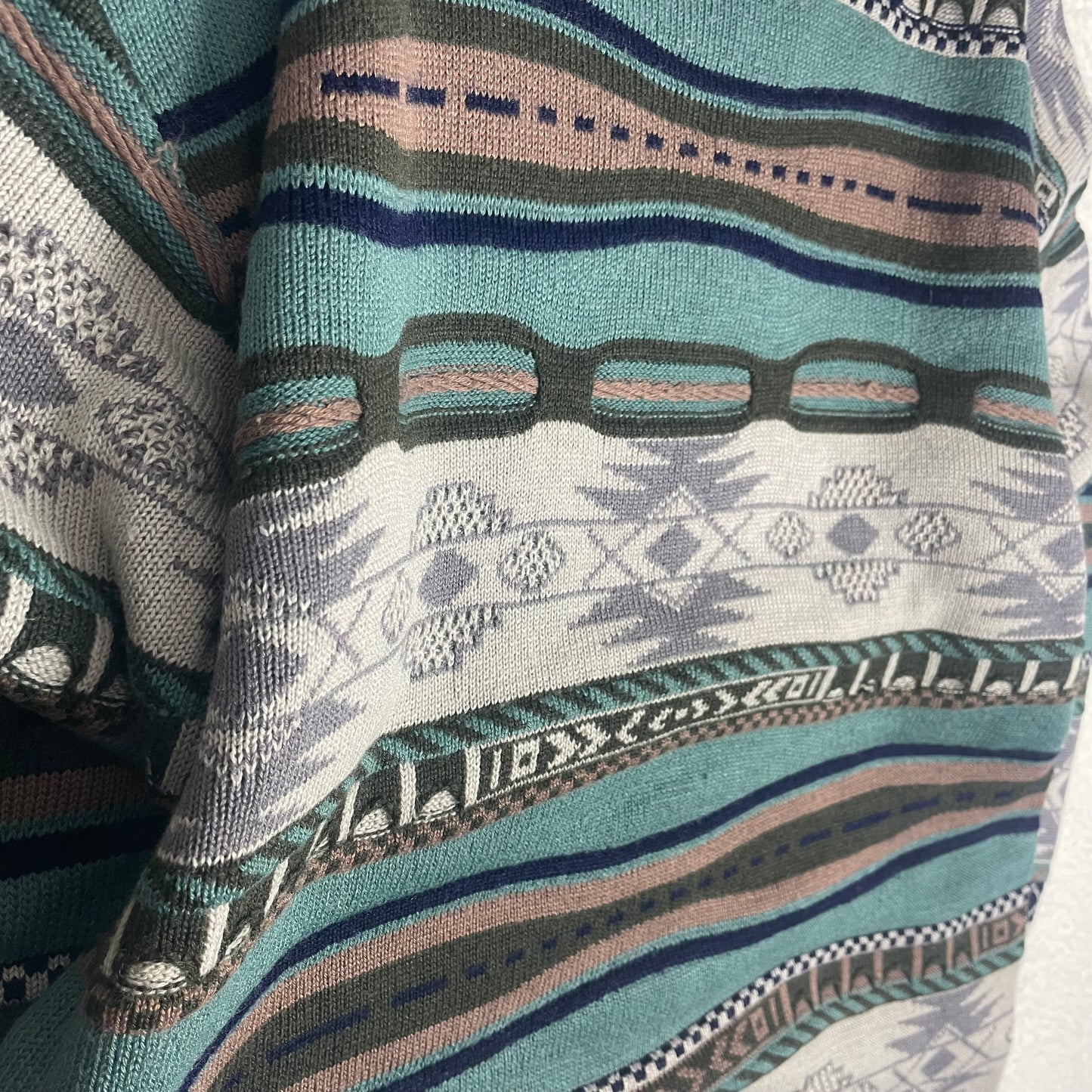 Aztec Horizontal Stripe Coogi Style 3D Green Sweater