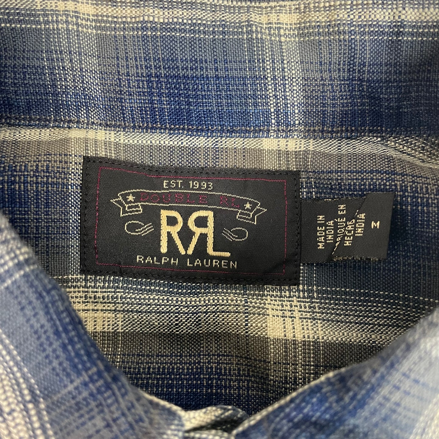 RRL Ralph Lauren Button Up Blue Flannel Shirt