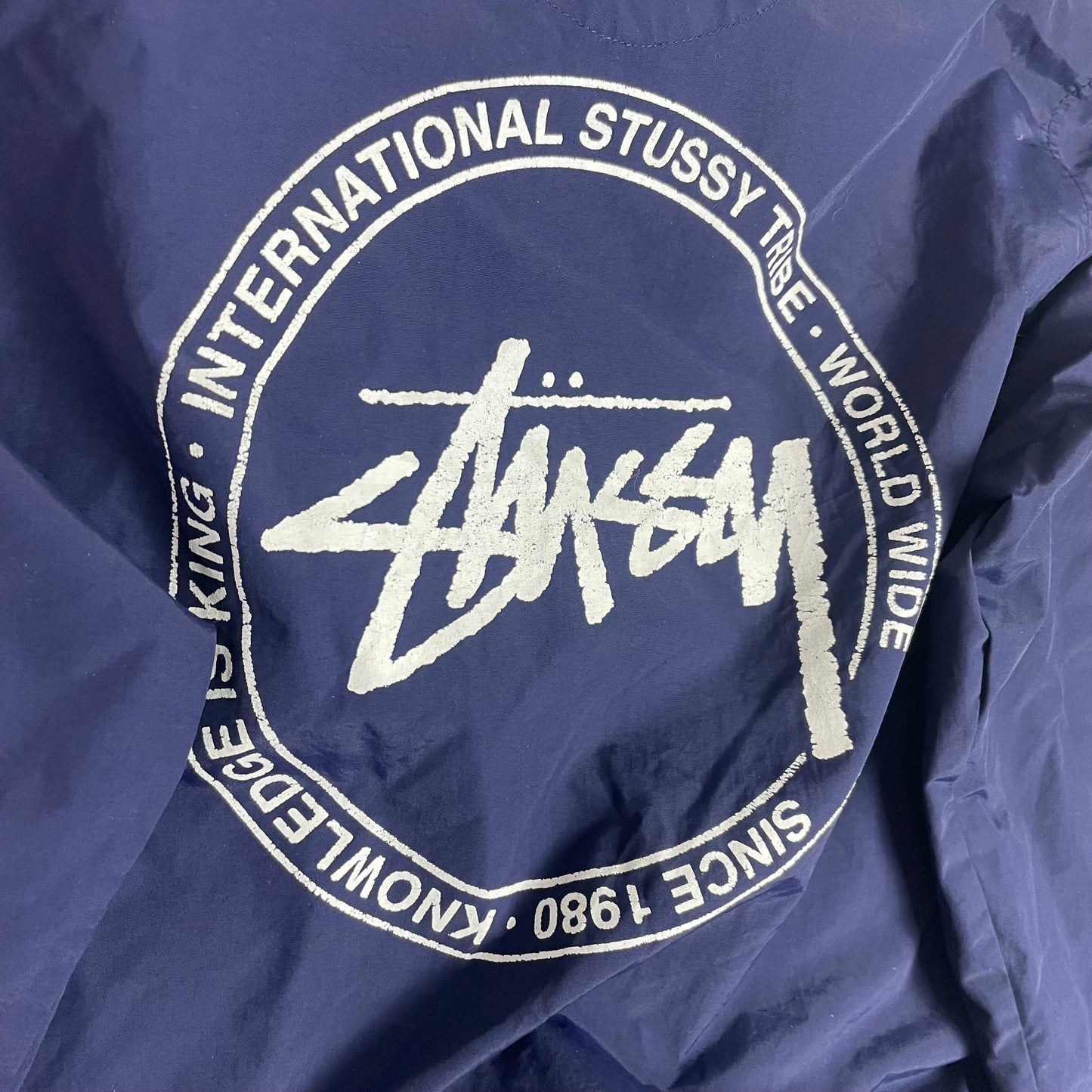 Stussy Navy Blue Snap Button Trench Rain Coat
