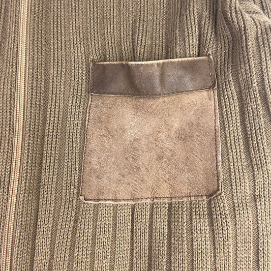 Vintage St Michael Brown Ribbed Suede Trim Zip Up Sweater 42