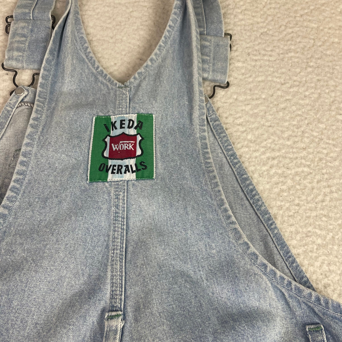 Vintage Ikeda Light Wash Denim Shortalls Overalls (32) Y2K Baggy Artsy