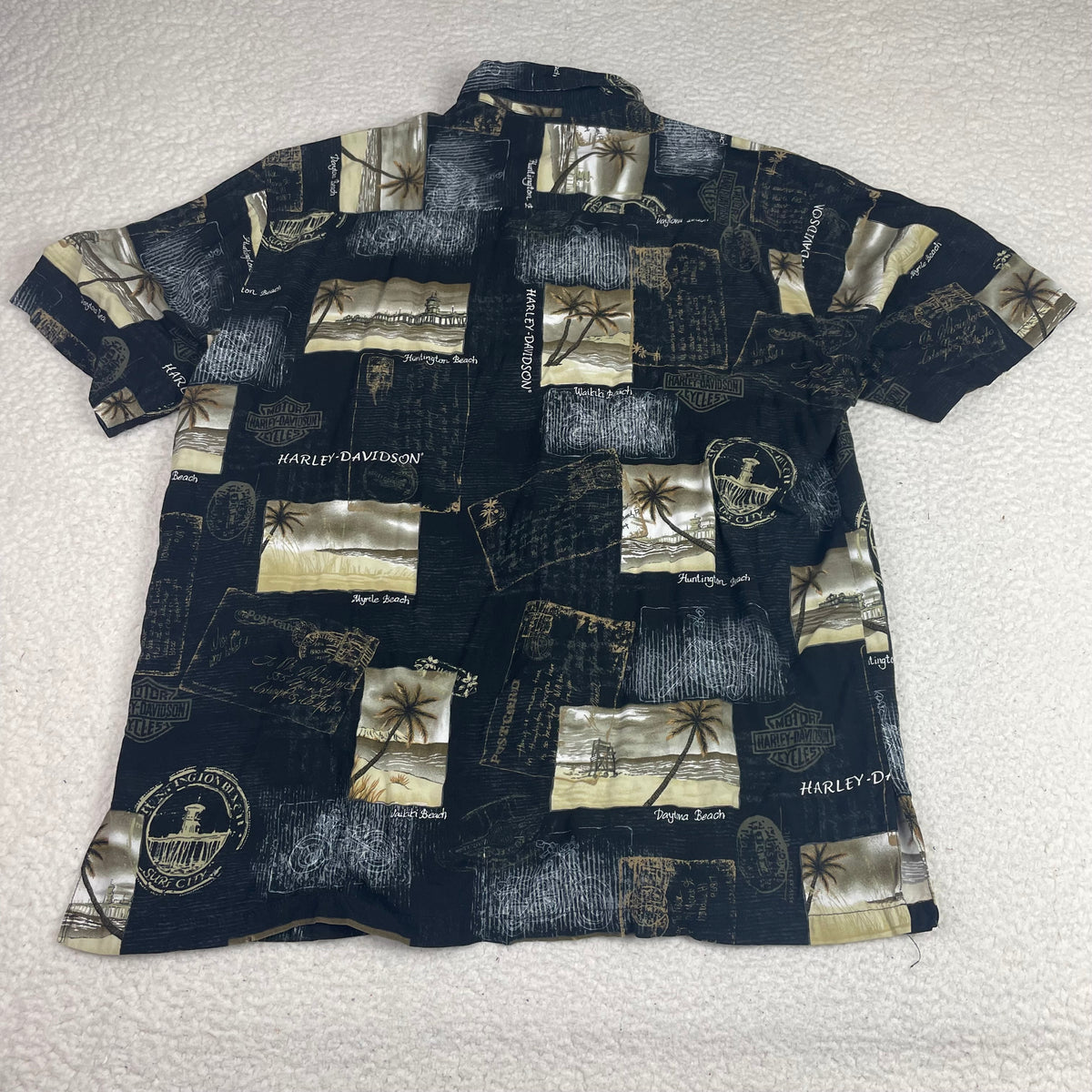 Vintage Harley-Davidson Black Beach Tropical Viscose Button Up Shirt L