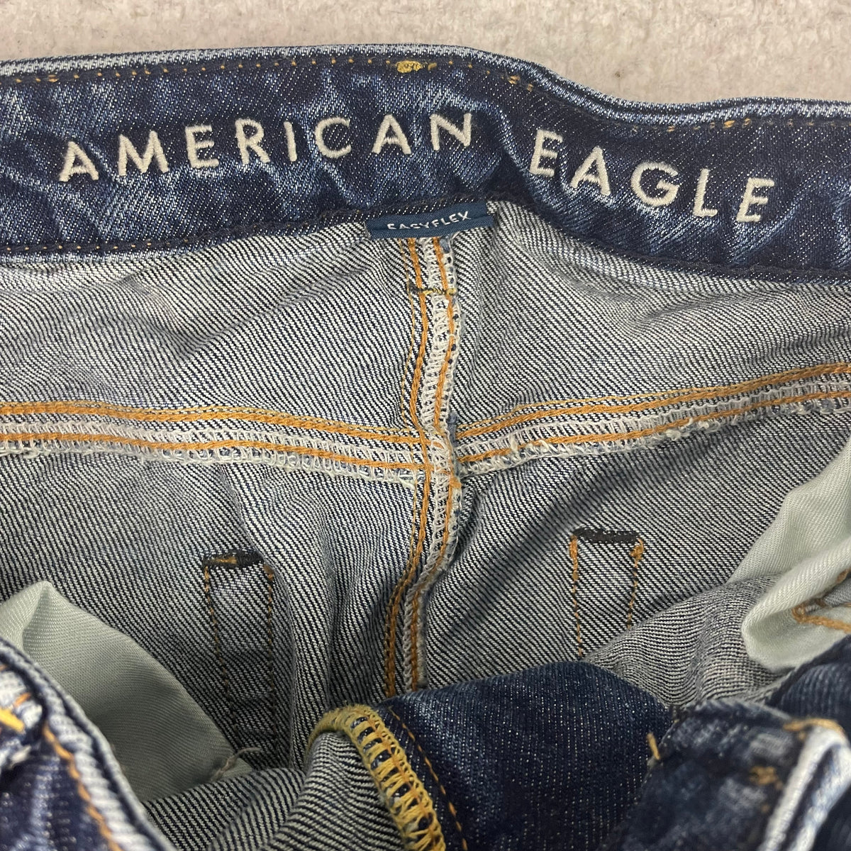 American Eagle Blue Denim Bootcut Baggy Jeans 34x32 Dark Wash Whisker