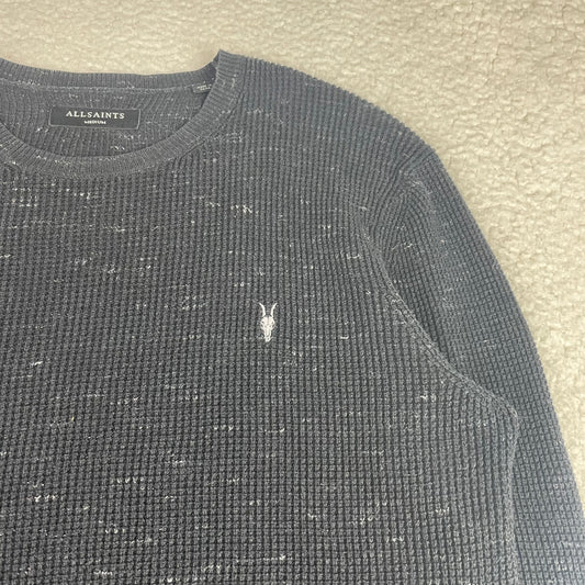 All Saints Charcoal Textured Waffle Knit Ramskull Sweater Medium Minimalist