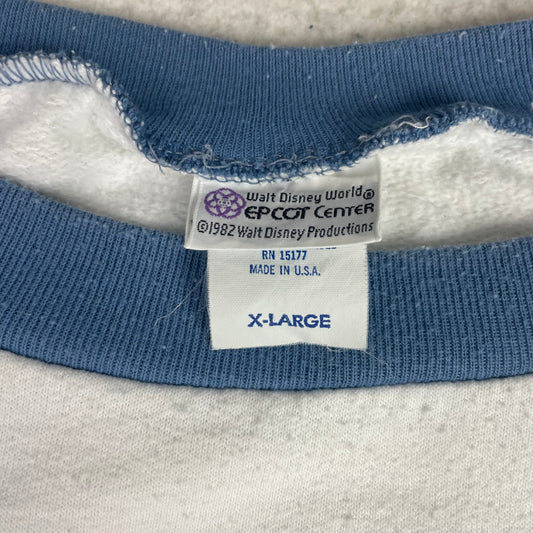 Vintage Walt Disney World EPCOT Center White Blue Colorblock Sweatshirt XL