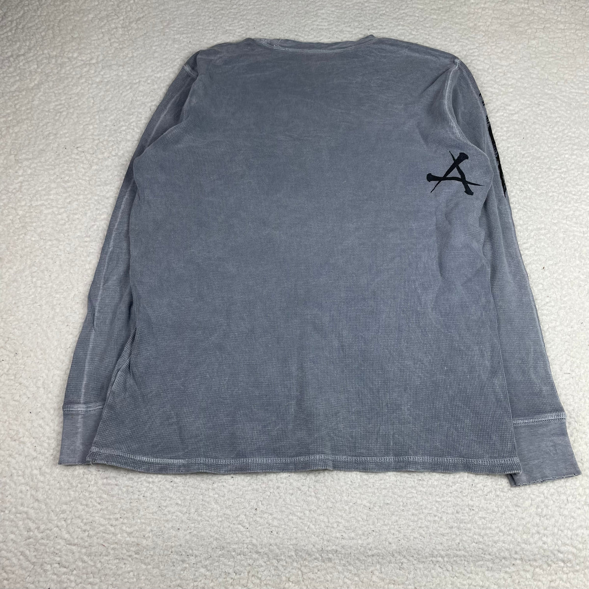 Y2K Affliction Grey Thermal Shirt Winged Skeleton Skull Graphic Grunge (L)