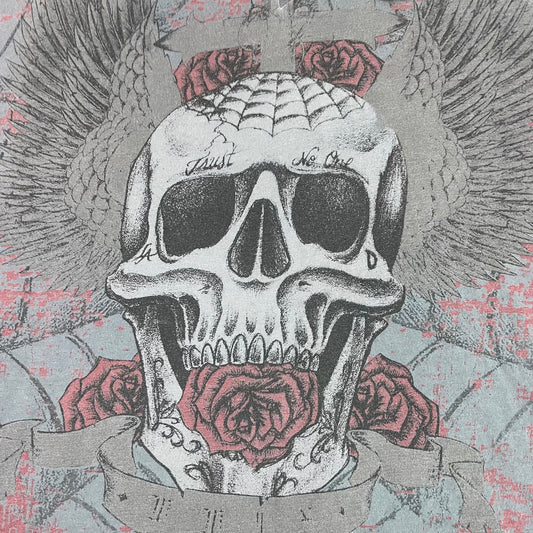 Y2K Hostility Grey Skull Wings Roses Graphic Shirt XL Grunge Metal Street