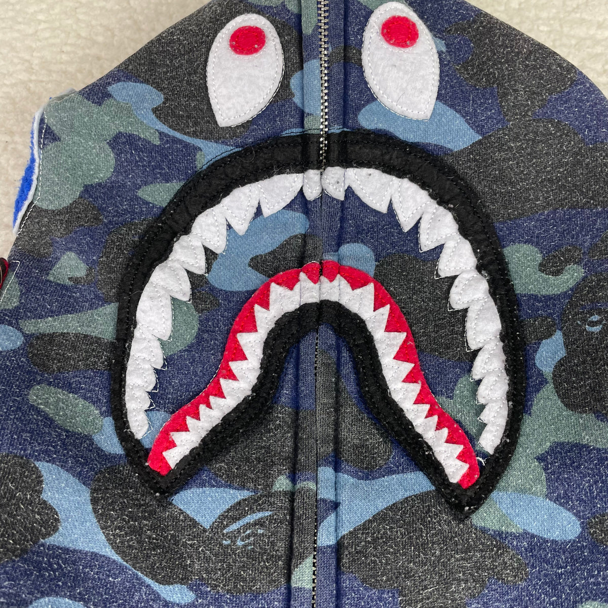 A Bathing Ape Blue Camo Shark Full Zip Hoodie 3XL WGM Patches