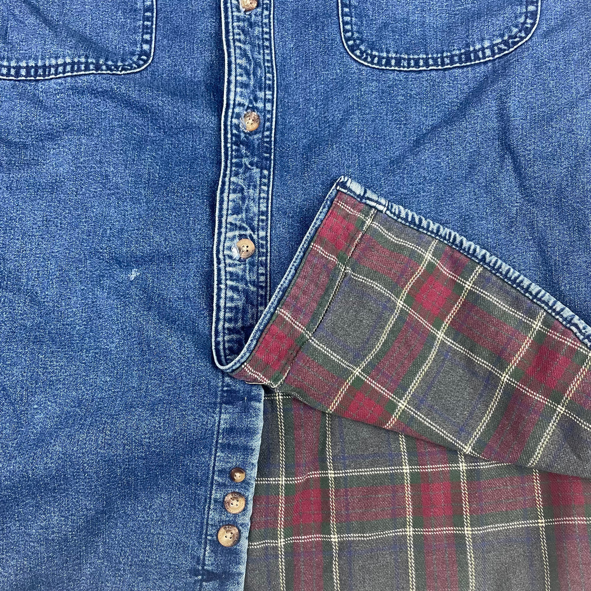Eddie Bauer Snohomish Blue Denim Flannel Lined Button Up Shirt L