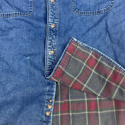 Eddie Bauer Snohomish Blue Denim Flannel Lined Button Up Shirt L