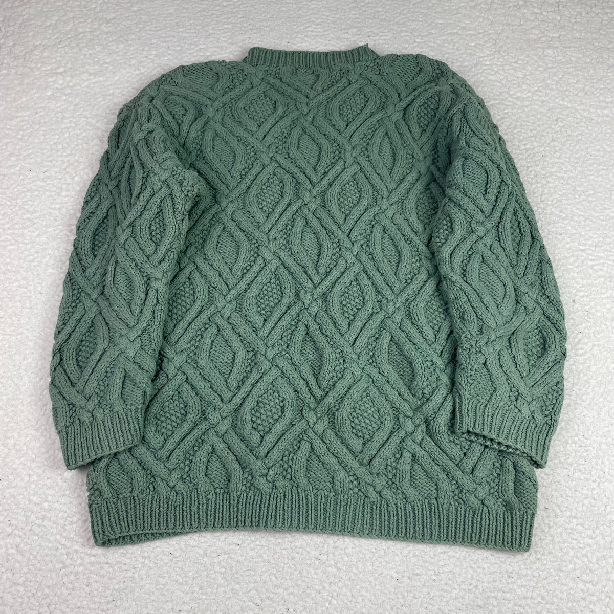 Vintage Eddie Bauer Sage Green 3D Knit Chunky Fisherman Sweater L Preppy
