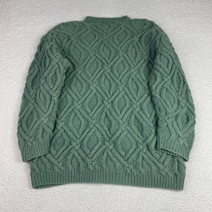 Vintage Eddie Bauer Sage Green 3D Knit Chunky Fisherman Sweater L Preppy