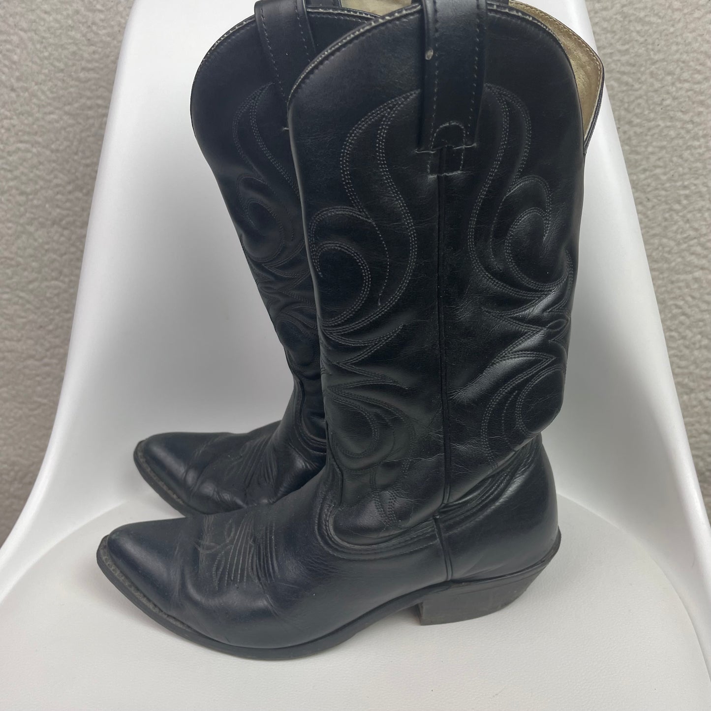 Vintage Bull Rider Black Genuine Leather Cowboy Boots