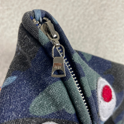A Bathing Ape Blue Camo Shark Full Zip Hoodie 3XL WGM Patches