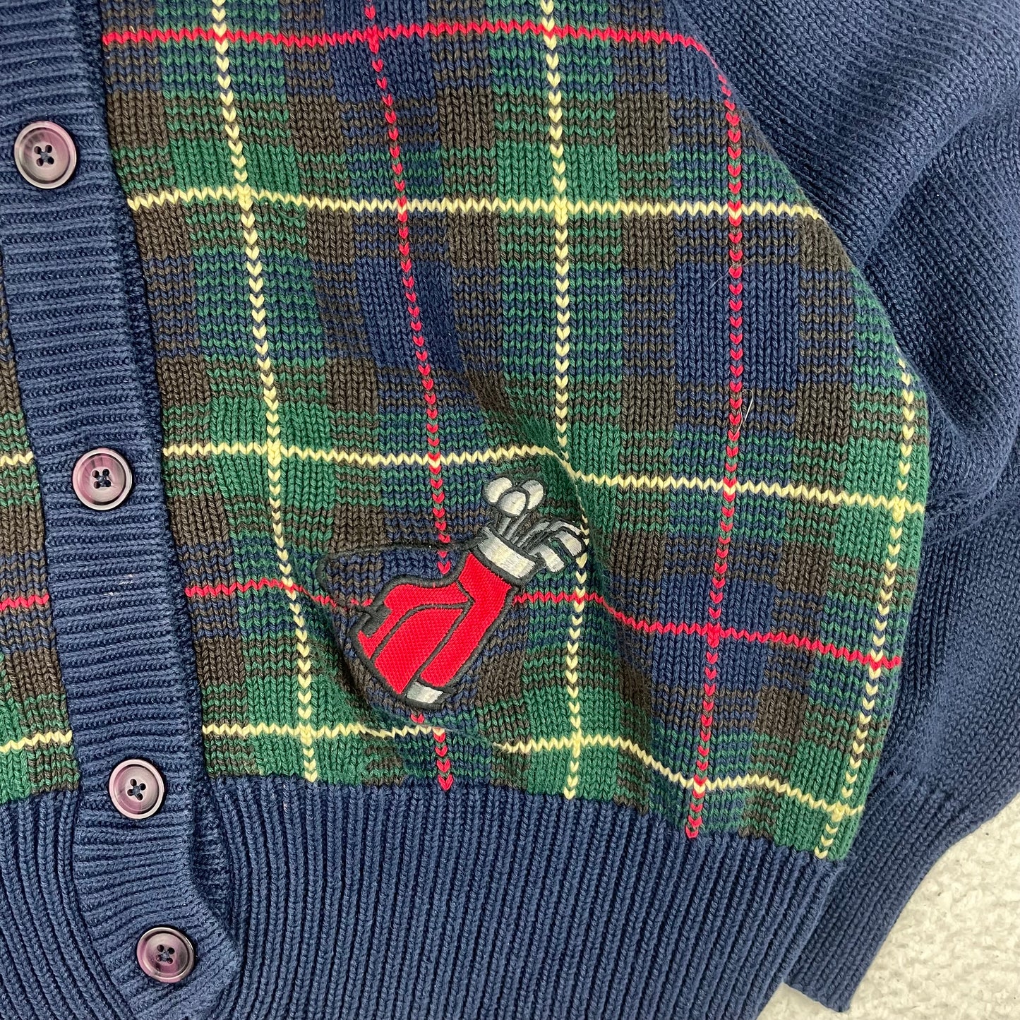 Vintage Windowpane Golfbags Button Up Cardigan Sweater