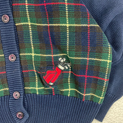 Vintage Windowpane Golfbags Button Up Cardigan Sweater