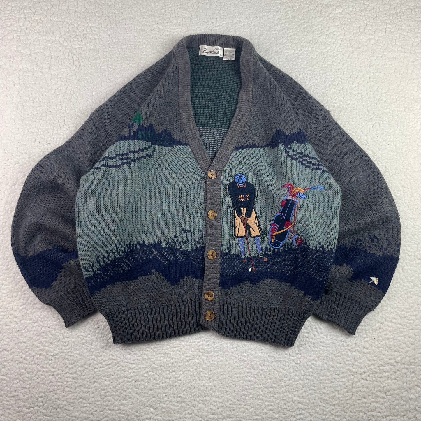 Vintage Arnold Palmer Golf Embroidery Indigo Cardigan Sweater