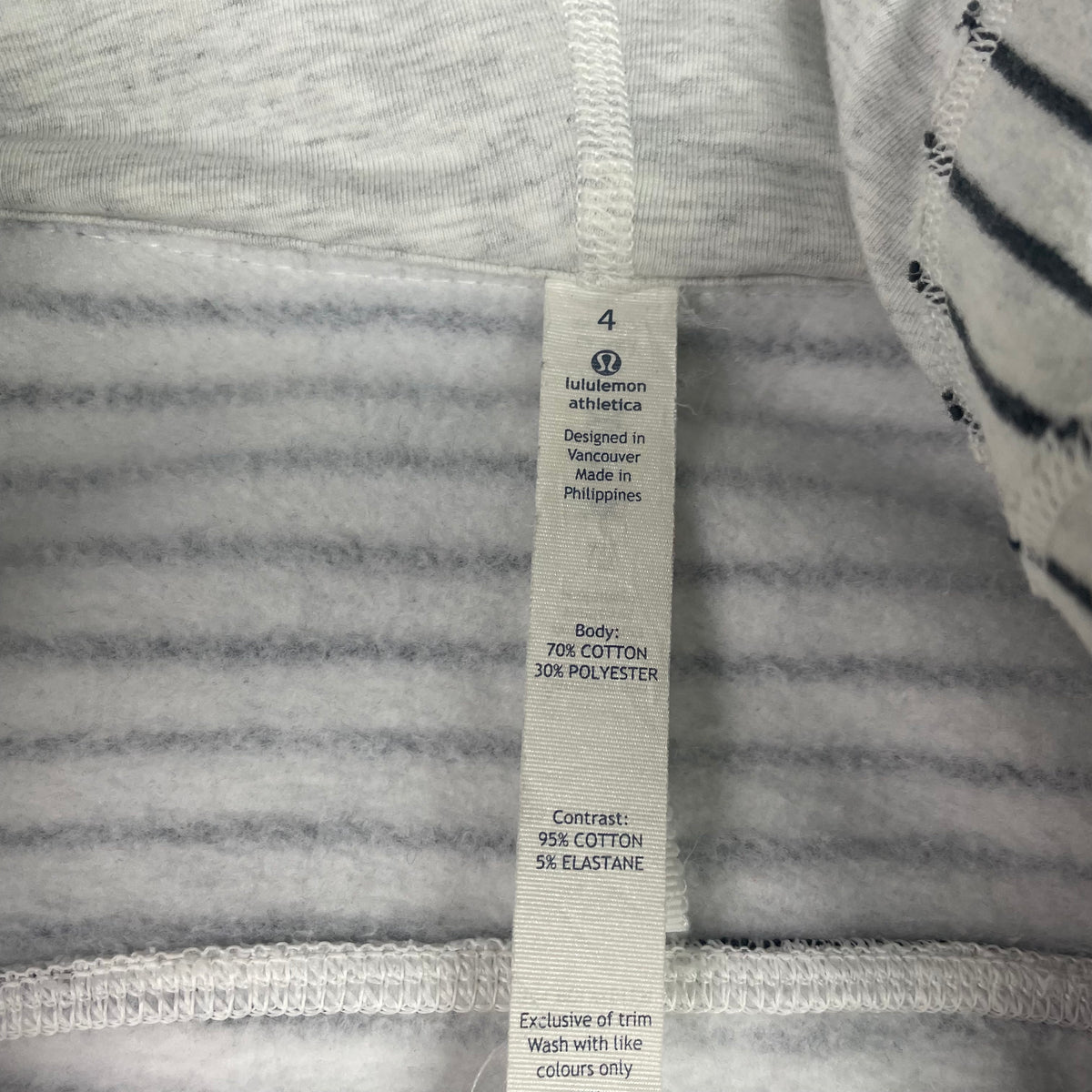 Lululemon Grey Striped Scuba Full Zip Hoodie 4 Thumbholes Athleisure