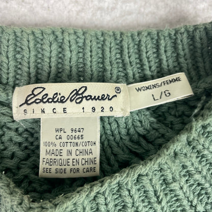 Vintage Eddie Bauer Sage Green 3D Knit Chunky Fisherman Sweater L Preppy