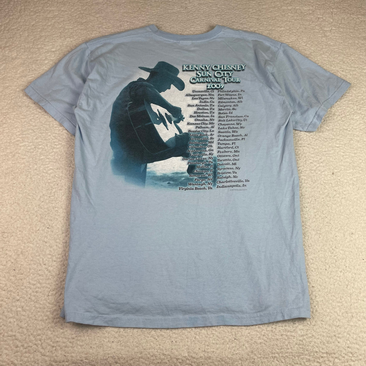 Vintage Gildan Light Blue Kenny Chesney Sun City Tour 2009 Graphic Shirt L