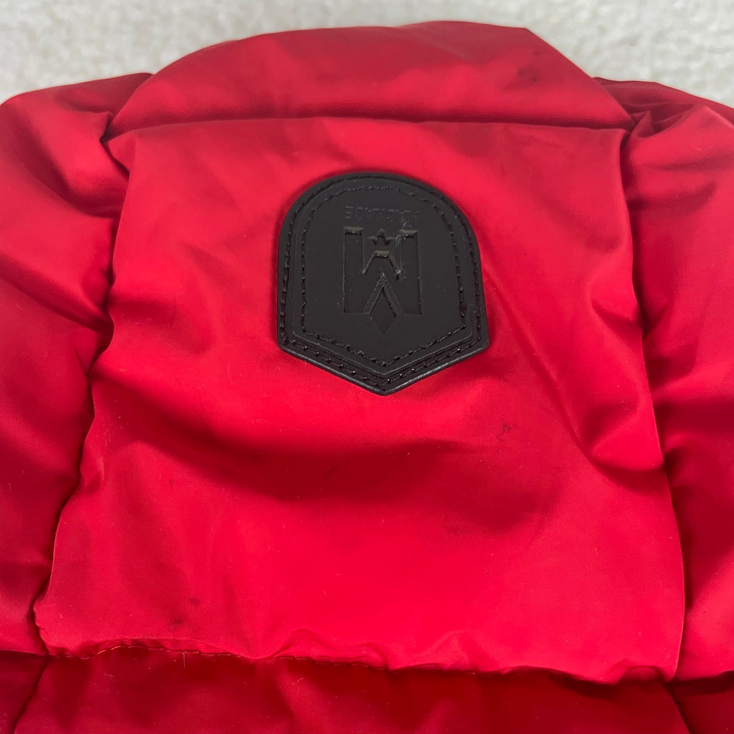 Mackage Aubrey Madalyn Red Hooded Puffer Jacket with Ribbed Trim
