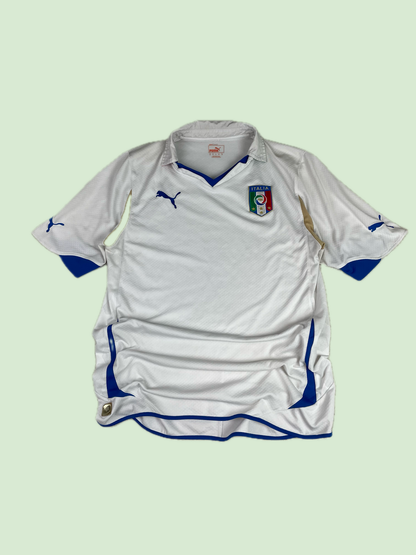 Vintage Puma Italy FIGC National Team Soccer Jersey White Blue